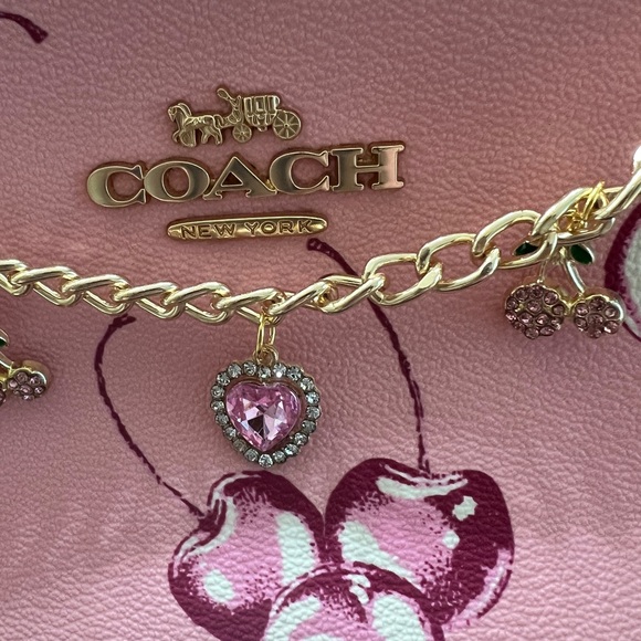 Coach Gold Bracelet with Pink Heart and Cherry Charms - Picture 2 of 4